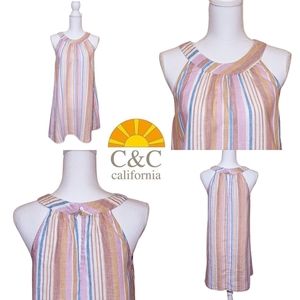 C&C CALIFORNIA Linen Striped Trapeze Dress